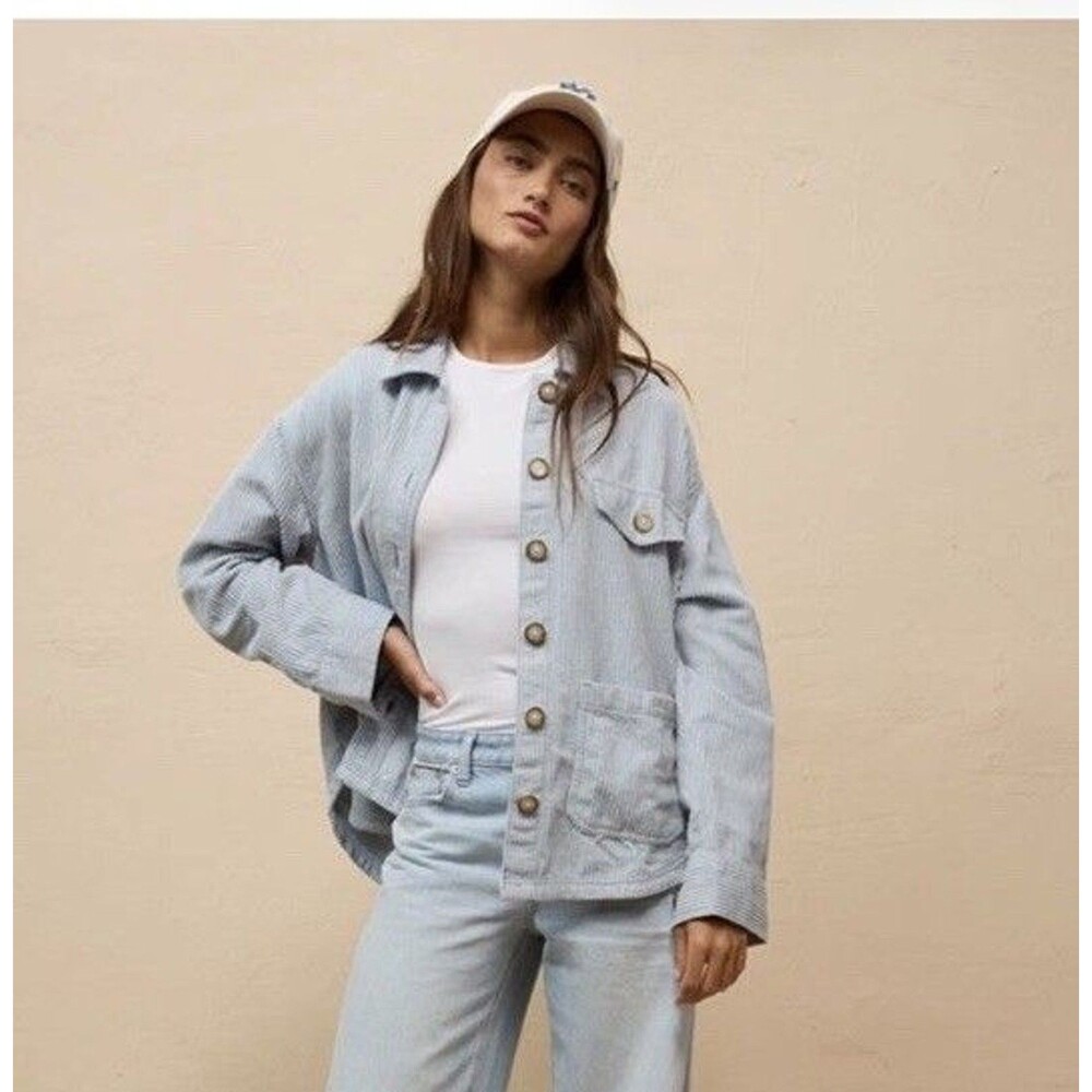 American Eagle Women’s Corduroy Shirt Jacket Blue Shacket Size M